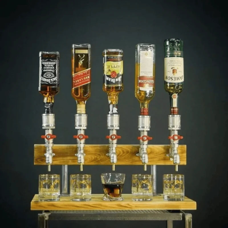 Decorative wooden beverage server with easy pour tap. Enhance any party or home gathering. Elegant drink dispenser.