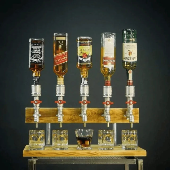 Decorative wooden beverage server with easy pour tap. Enhance any party or home gathering. Elegant drink dispenser.