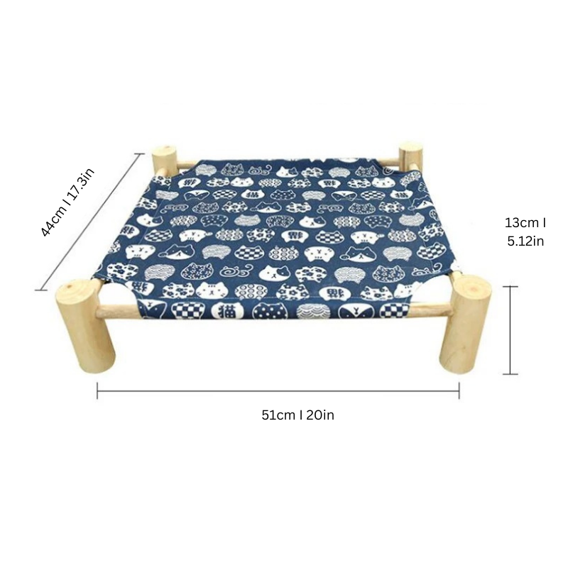 Washable elevated cat bed. Durable linen fabric pet furniture for indoor or outdoor use, ensuring maximum comfort.
