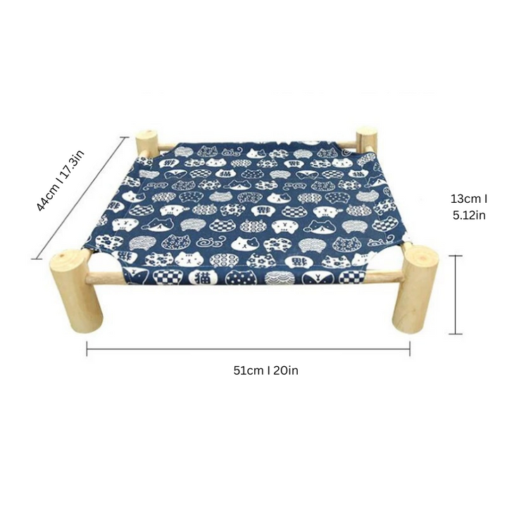 Washable elevated cat bed. Durable linen fabric pet furniture for indoor or outdoor use, ensuring maximum comfort.