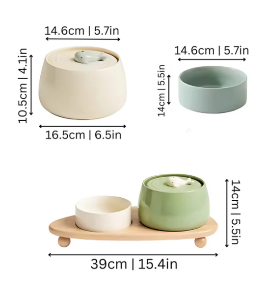 Elevated ceramic pet bowls for healthy eating, featuring a sturdy and elegant wooden stand for dogs & cats.