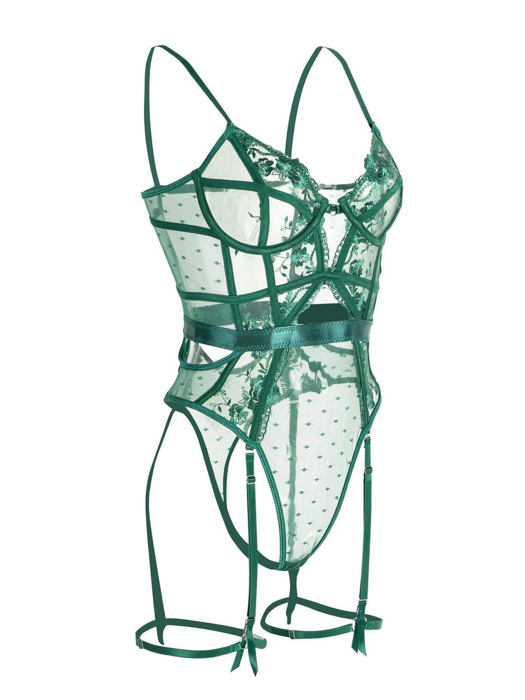 New women's fashion: emerald green lace bodysuit with underwire support