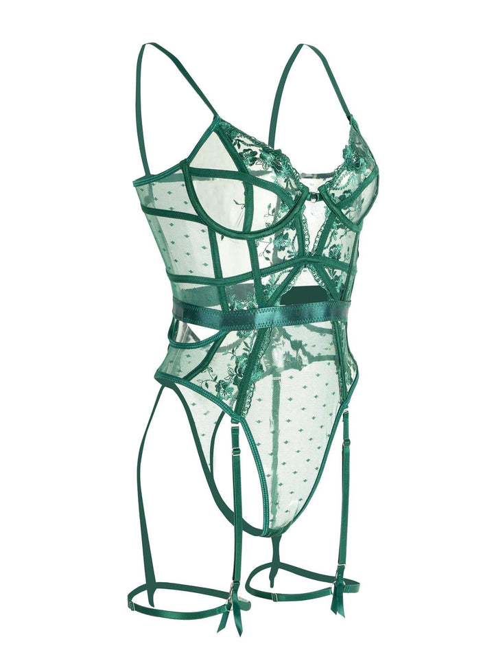 New women's fashion: emerald green lace bodysuit with underwire support