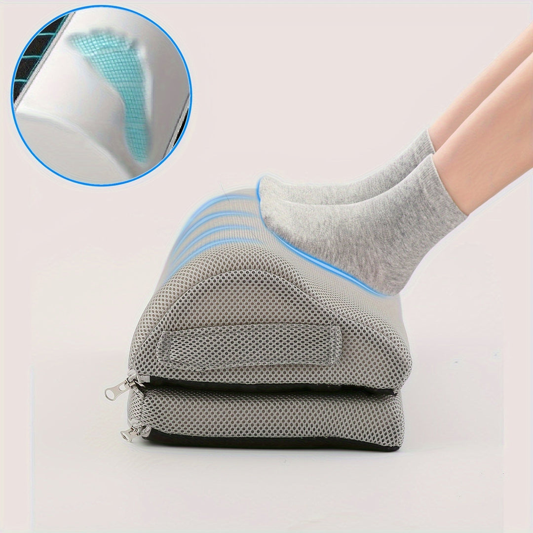 Ergonomic memory foam footrest for desk comfort. Unisex design, promotes good posture & relaxation.