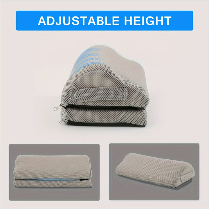 Ergonomic footrest under a desk, showing proper leg elevation. Essential for long hours at the computer.