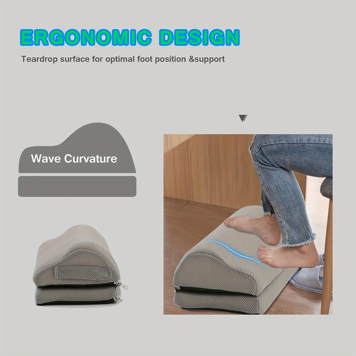 Premium ergonomic footrest for desk comfort. Features soft memory foam and a removable, washable cover.