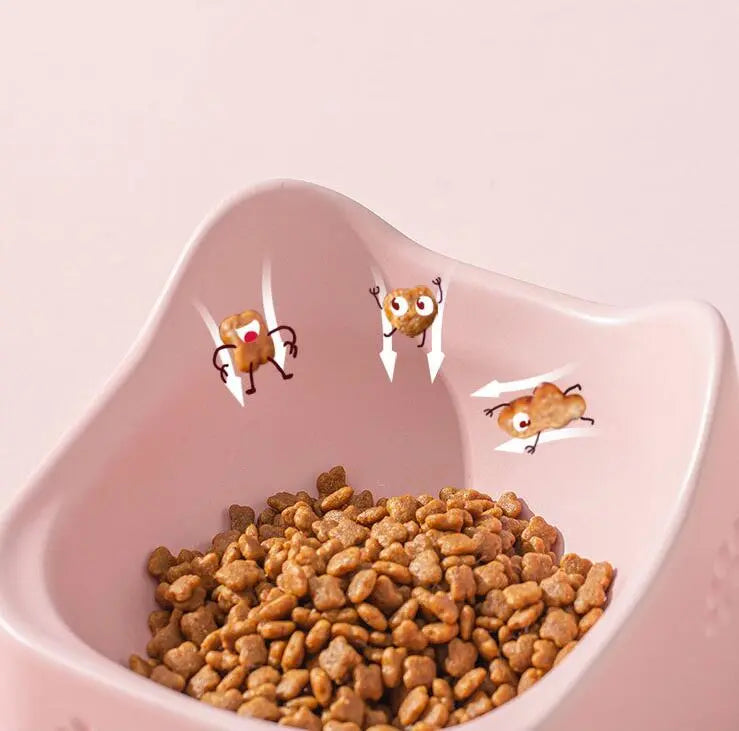 Green ergonomic raised cat feeding bowl. Non-slip pet dish for healthy eating & digestion aid.