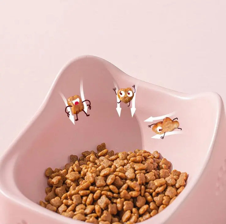 Green ergonomic raised cat feeding bowl. Non-slip pet dish for healthy eating & digestion aid.