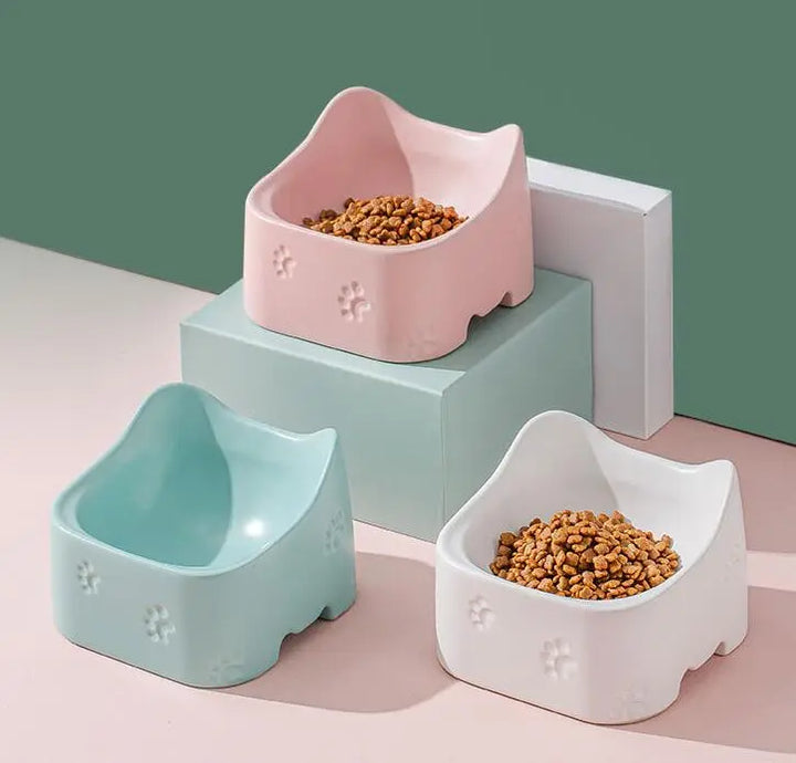 Rosa ergonomic raised cat feeding bowl. Non-slip pet accessory promotes healthy posture & digestion.