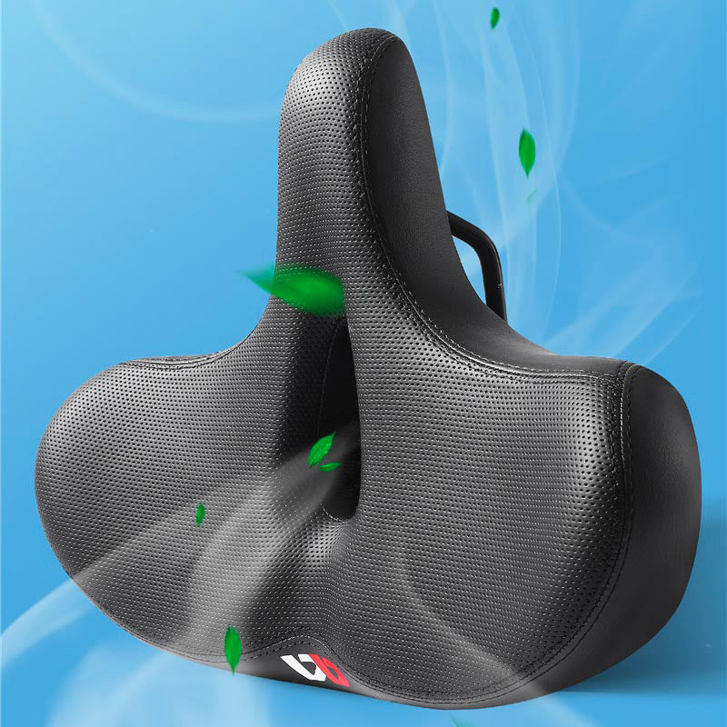 Padded bike saddle for comfortable cycling. Features shock-absorbing design and wide ergonomic seat for support.