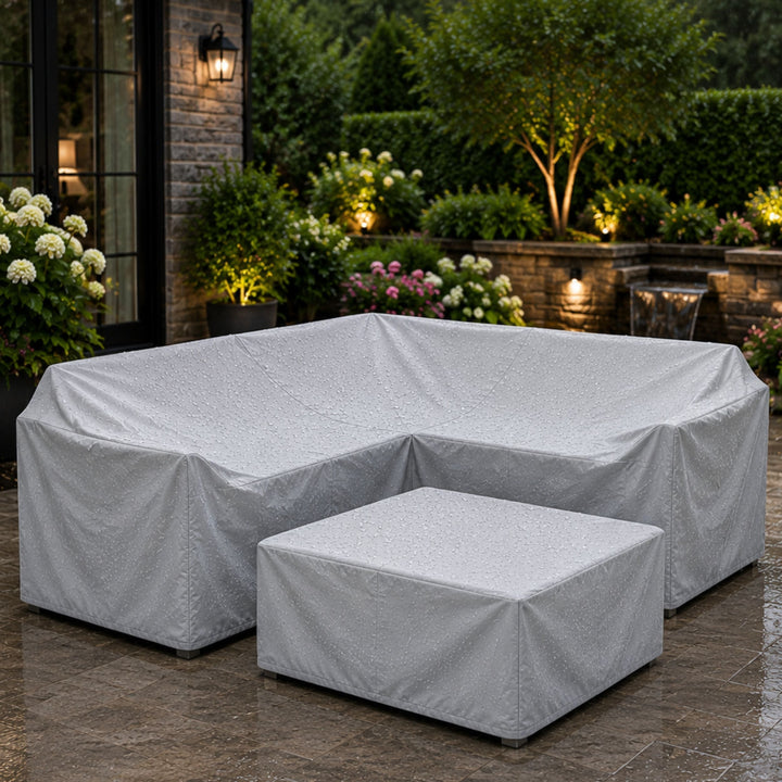 All-season EVERDRAPE outdoor furniture cover, waterproof, UV protected, and weather resistant for patio & garden.
