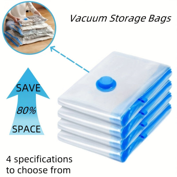 Set of reusable, waterproof vacuum bags for bedding & clothes storage.