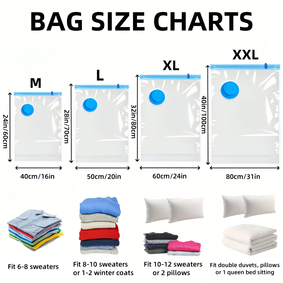 Waterproof extra large vacuum storage bags protect bedding & clothes.