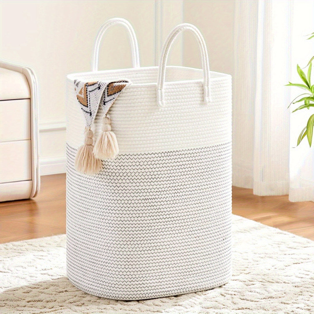 Cotton woven extra large basket for laundry, toy storage, and blanket storage. Very durable.