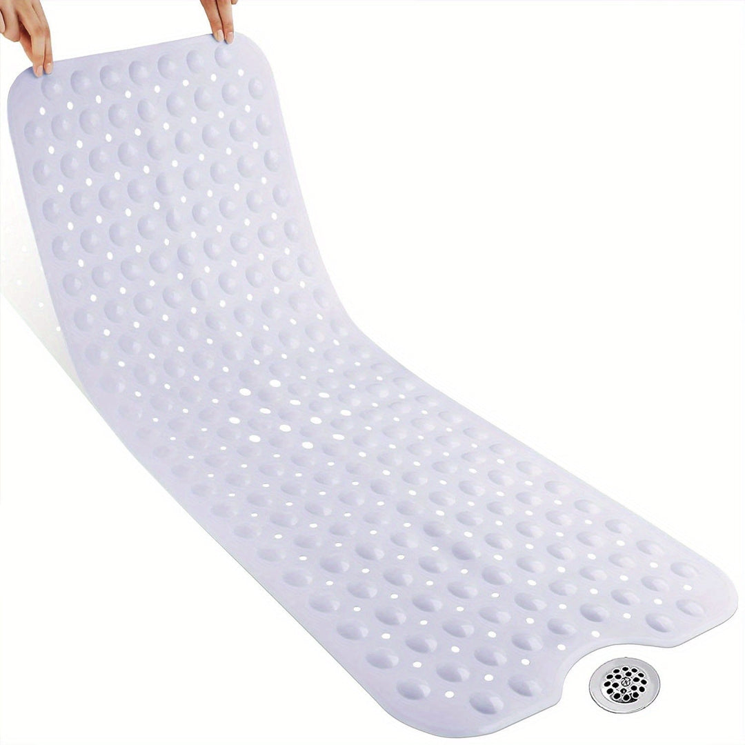 Extra long non-slip bath mat for full bathtub coverage & enhanced shower safety.