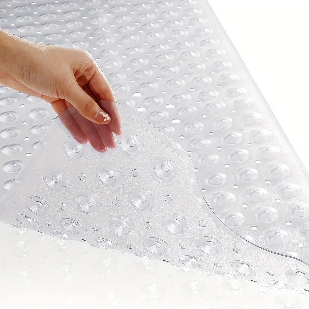 Anti-slip extra long bath mat for showers, keeps feet firm and safe in the tub.