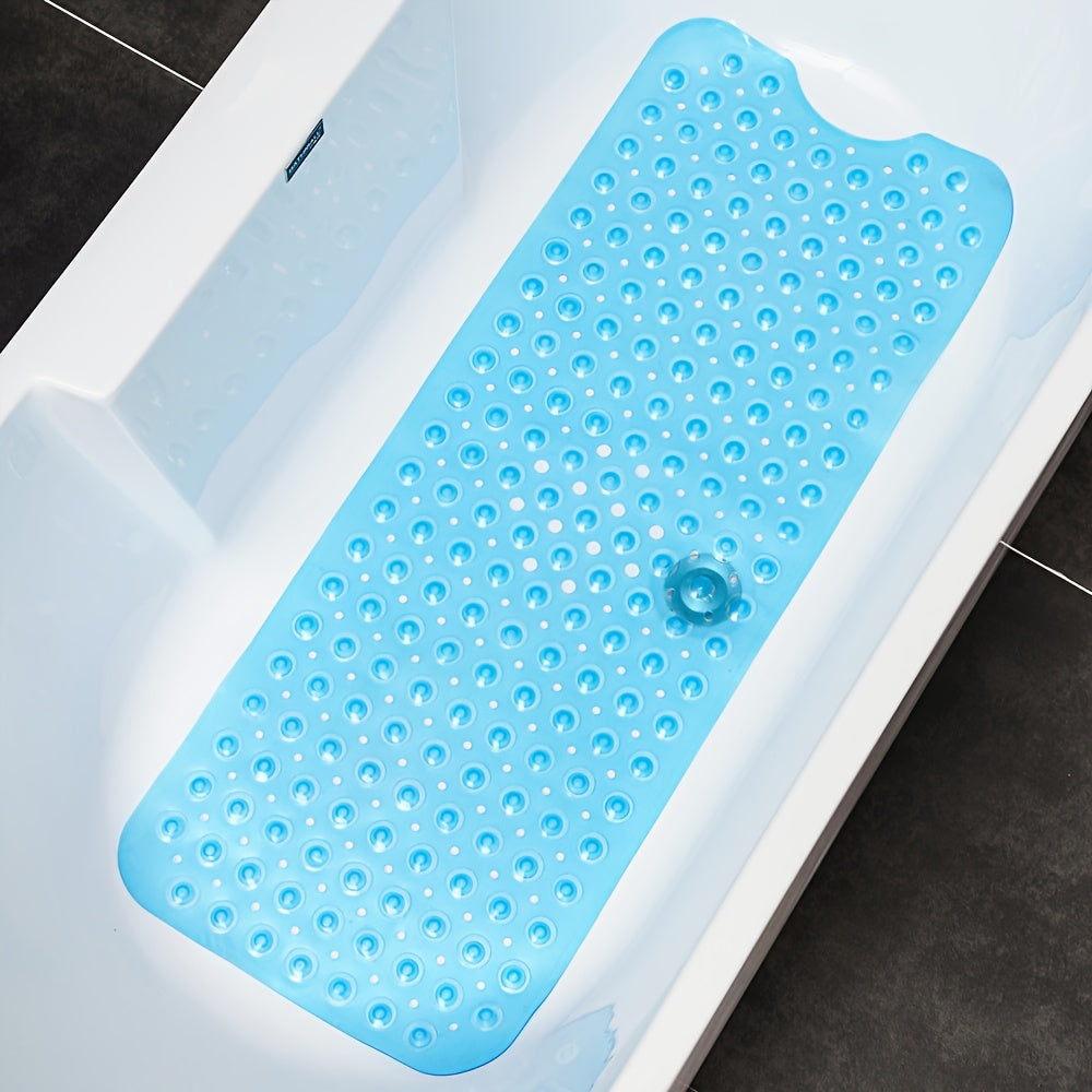 This extra long non-slip bath mat offers reliable bathtub safety and comfort.