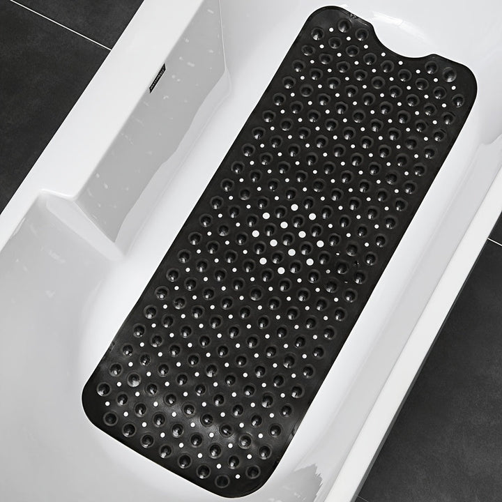Clear extra long non-slip PVC bath mat, ideal for shower & tub safety.