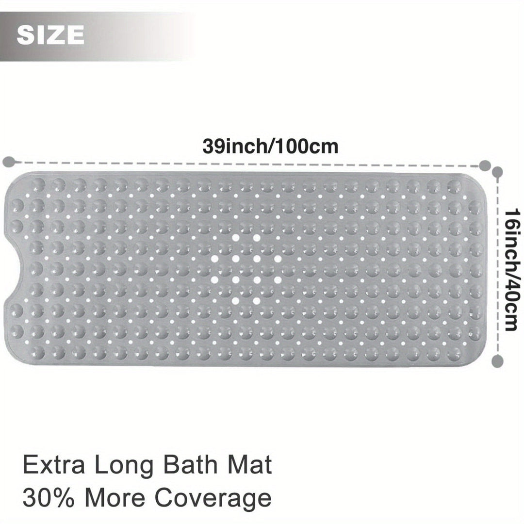 Safe bathing with this extra long non-slip bath mat, perfect for tubs & showers.