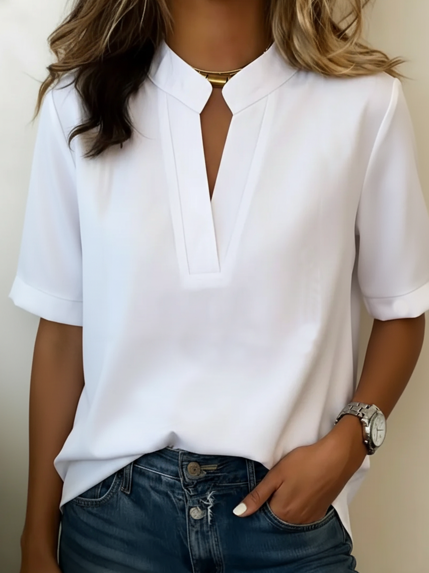 Spring/Summer V-neck short sleeve blouse for women, a comfortable and stylish fashion choice.