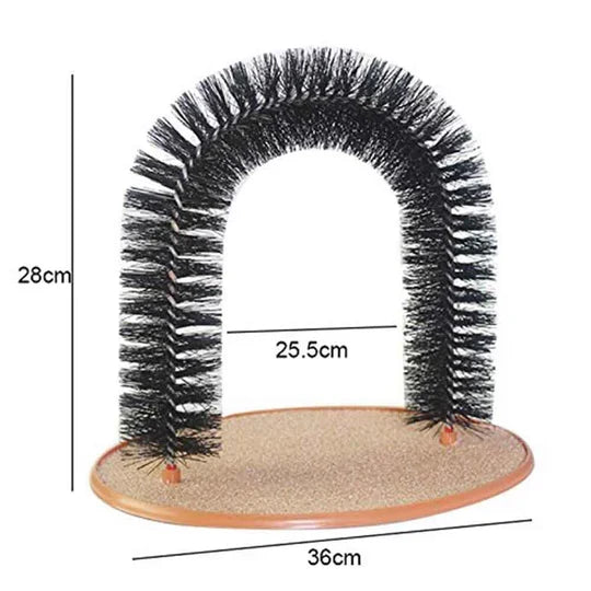 Cat grooming arch with sturdy bristles, ideal for pet care, shedding control & self-massage.