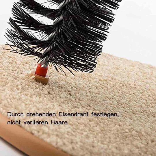 Durable cat self-groomer arch with a scratch pad base for feline comfort and grooming.