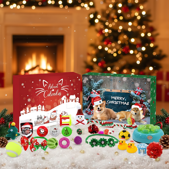 Festive Pet Holiday Advent Calendar for cats & dogs. Daily surprises, treats & toys for Christmas countdown joy.