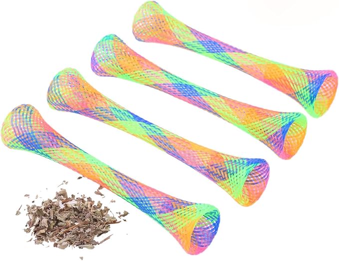 Interactive mesh cat toy sticks promoting active playtime & feline fun. A must-have pet supply.