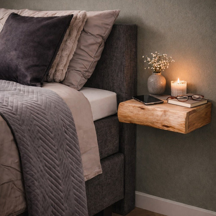 Floating bedside tables, set of 2, sleek modern design for a space-saving guest room or master bedroom.