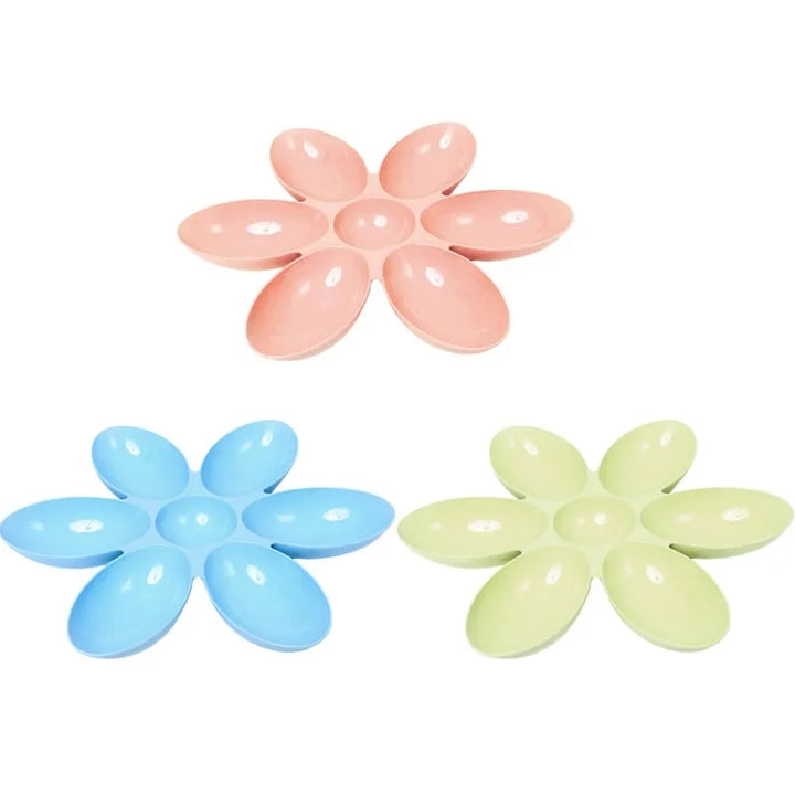 Unique flower-shaped 6-bowl feeding dish. Ideal multi-cat food & water feeder, colorful pet supplies.