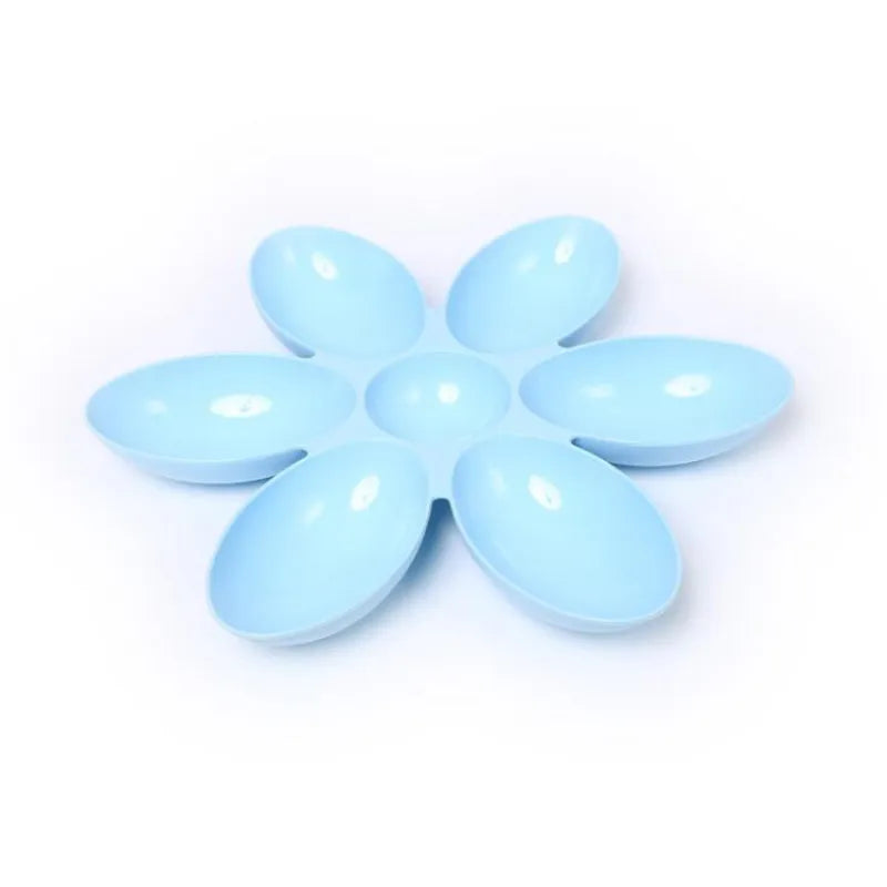 Pet supplies: colorful flower 6-bowl feeder. Multi-cat food dish, easy to clean, for kittens & small dogs.
