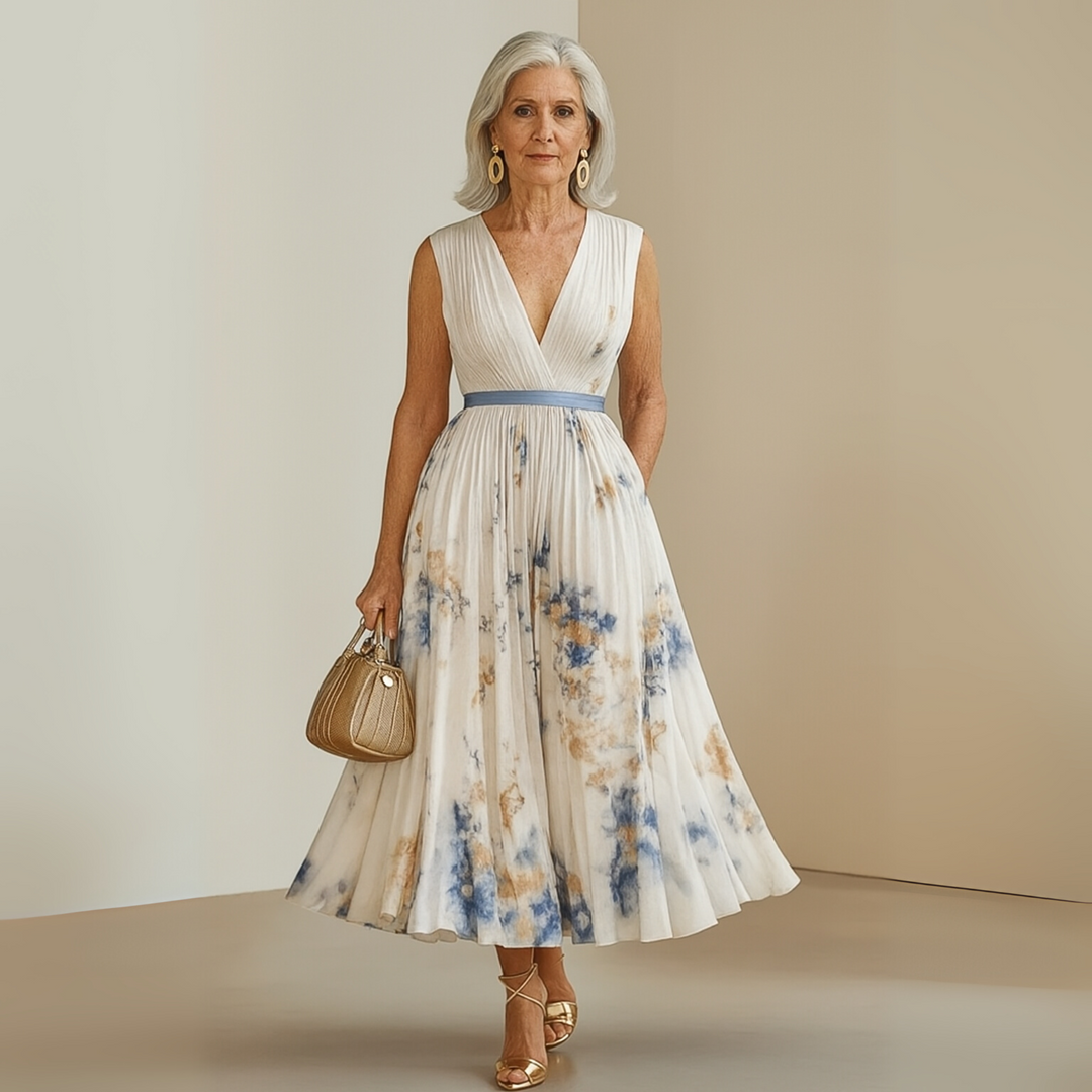 Casual women's flowy sleeveless maxi dress in a vibrant print, summer essential.