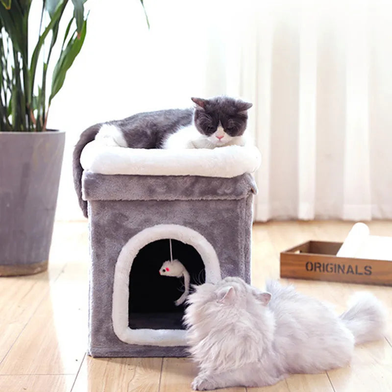 Plush foldable cat bed & pet cave with comfortable lying surface, ideal for cozy cat naps.