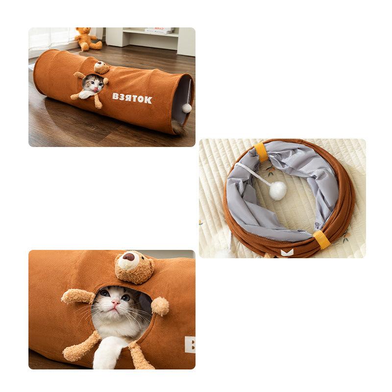 Interactive foldable cat play tunnel, durable pet supply for cats & kittens. Provides hiding & enrichment.