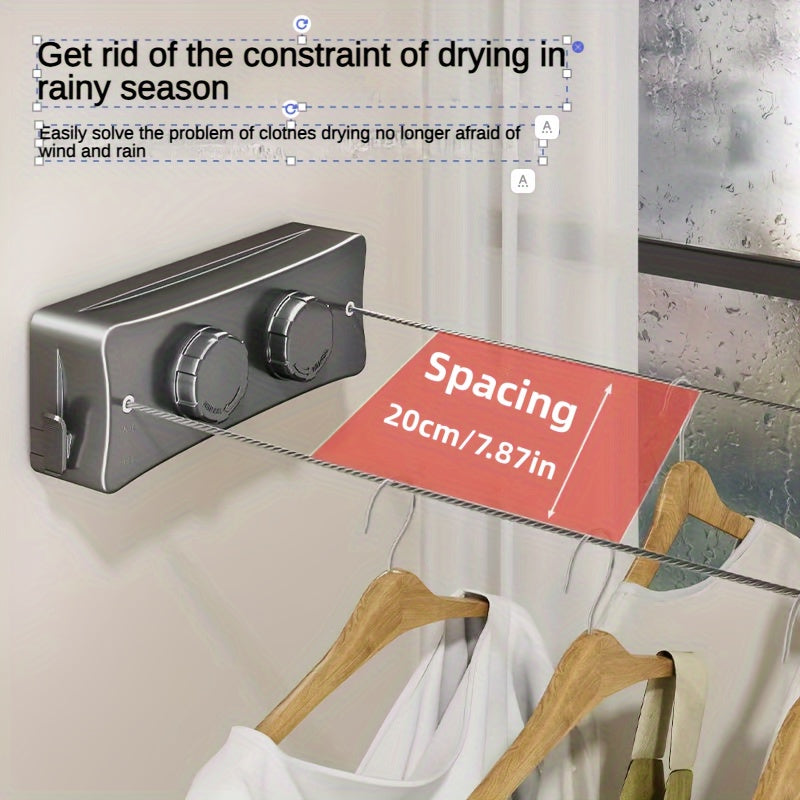Compact foldable double clothesline, ideal for small spaces. Stainless steel, perfect for home laundry drying & organization.