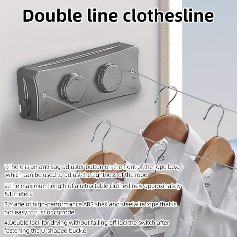 Double clothesline, foldable & strong, for drying more laundry. Space-saving, stainless steel, compact drying rack.