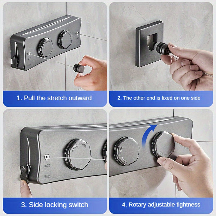 Strong foldable stainless steel double clothesline for heavy laundry. Indoor/outdoor, compact drying rack solution.