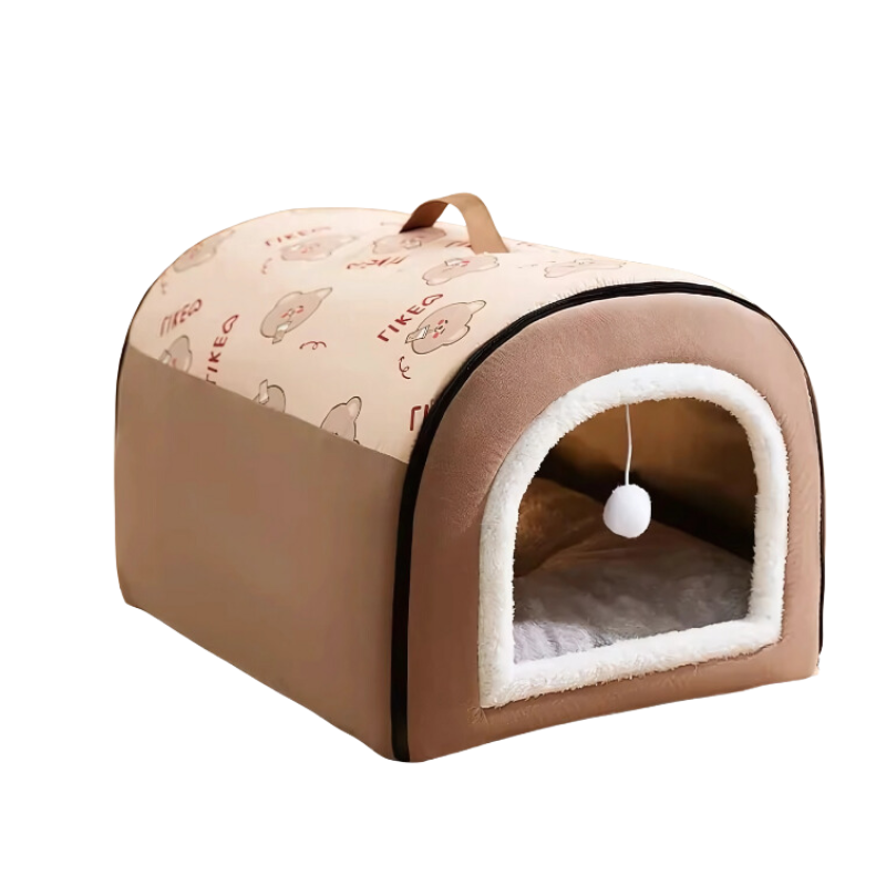 Foldable dog & cat bed, a warm memory foam pet house for cozy comfort. Perfect hideaway in brown or grey for pets.