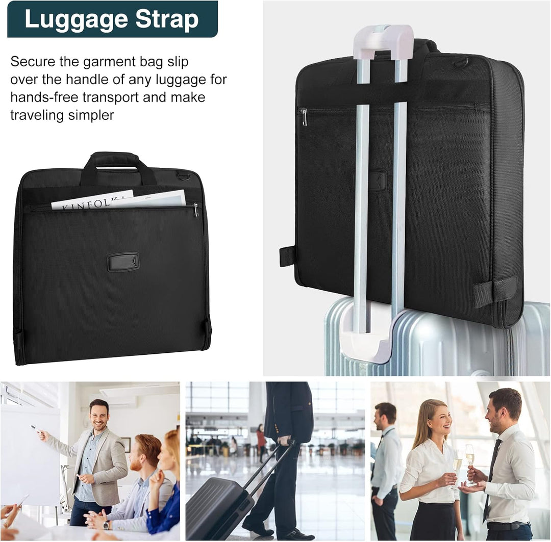 Unisex travel garment bag for suits & dresses, a foldable carry-on luggage solution for weekend trips.