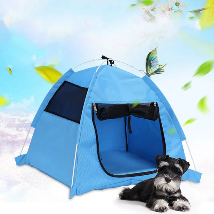 Foldable waterproof pet tent for dogs & cats. Portable outdoor travel shelter, breathable for comfort.