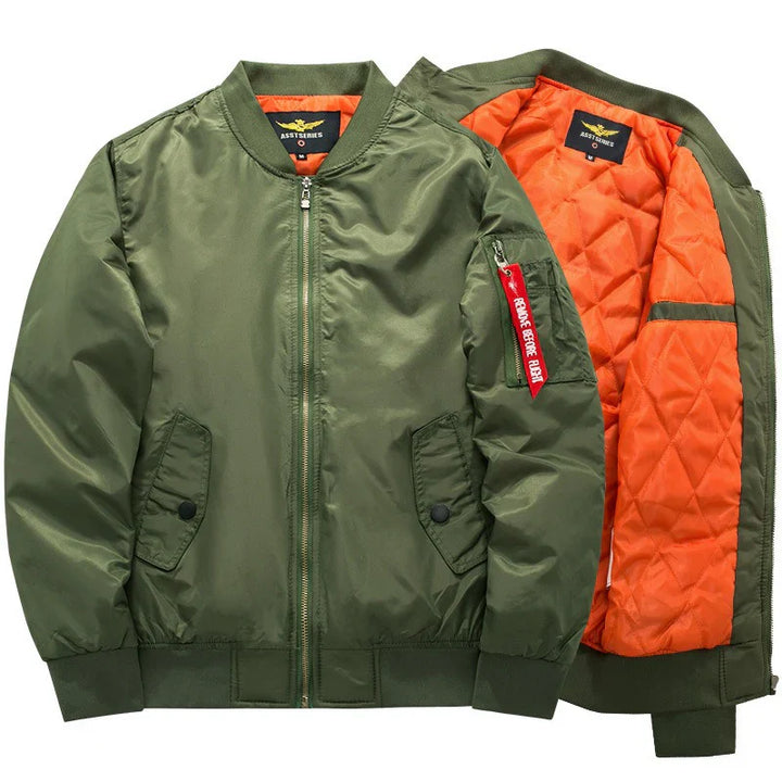 Rear view of a men's lightweight polyester jacket, functional as a windbreaker and water-repellent for all seasons.