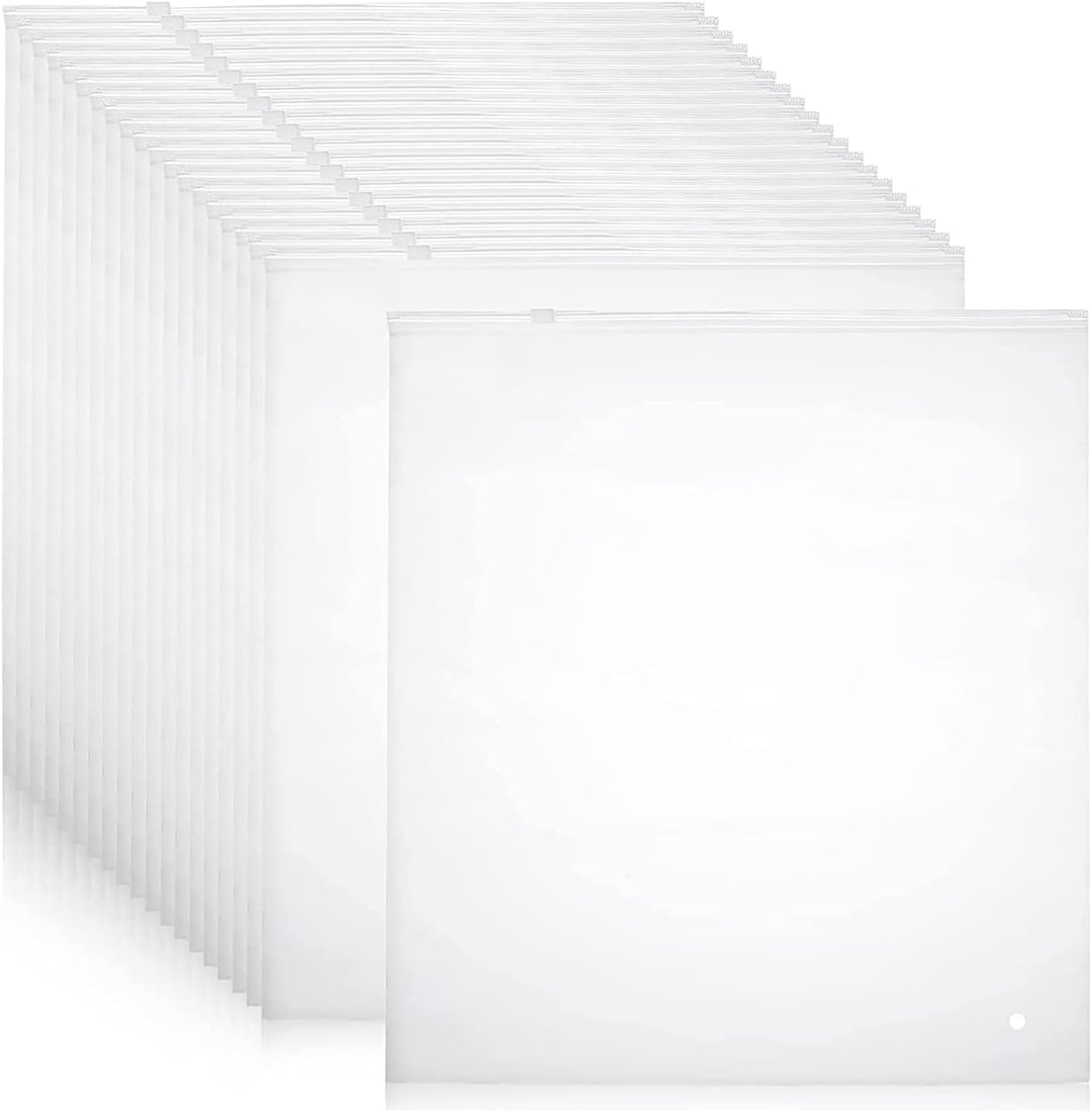 Frosted zip storage bags for versatile home and travel organization.