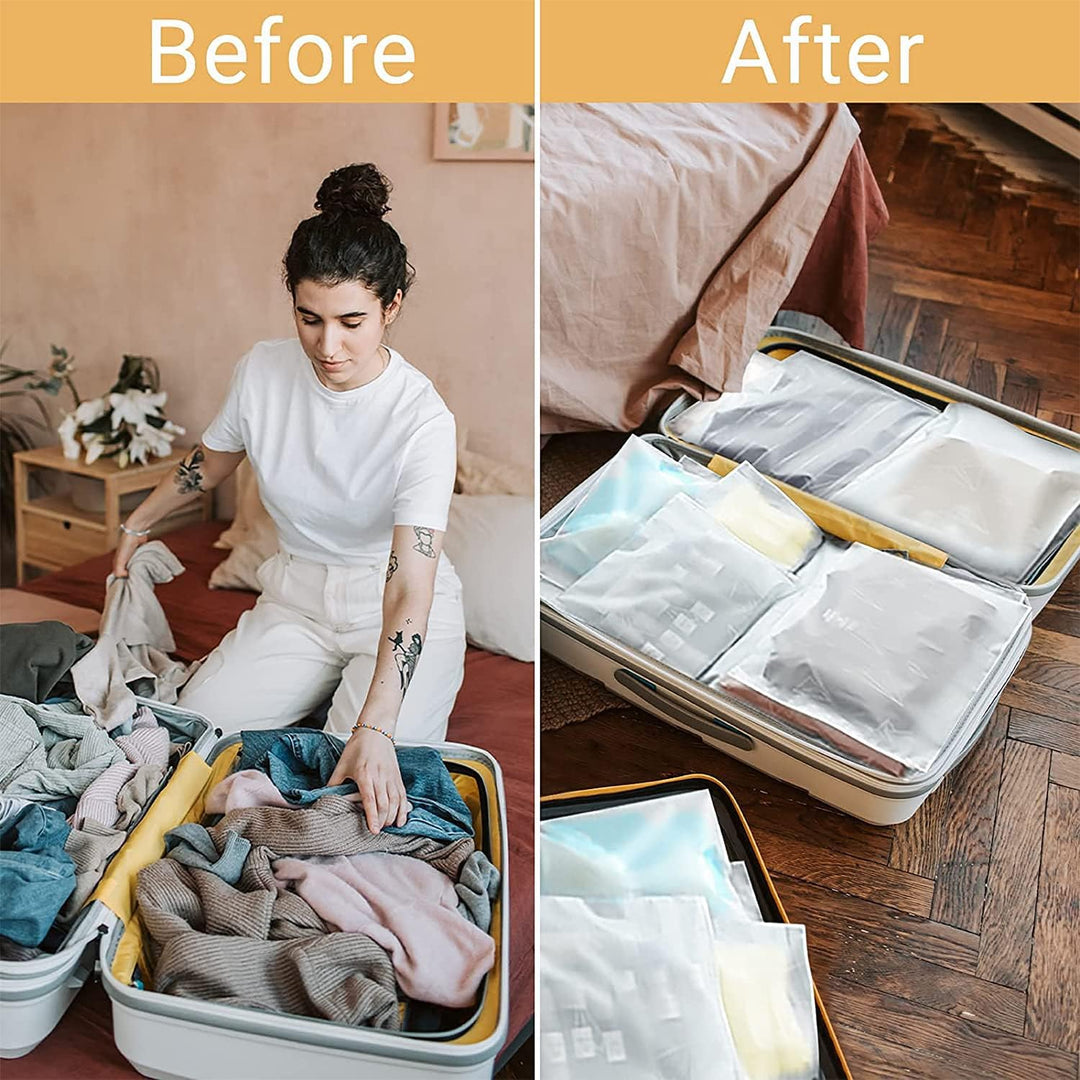 Frosted zip bags for organizing household items, linens, and seasonal clothing.