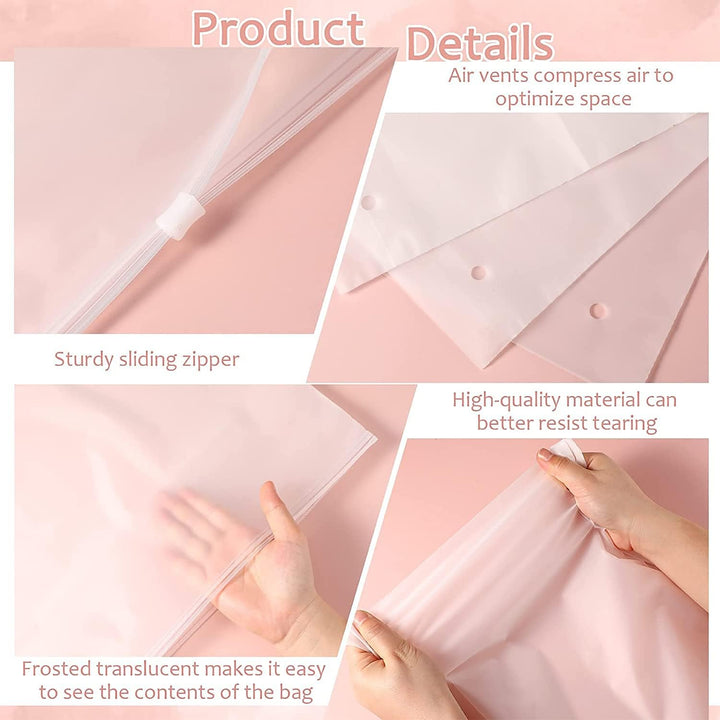 Frosted zip storage bags with smooth zipper for quick and easy access to contents.