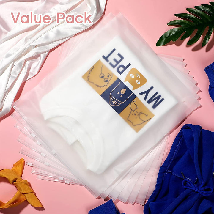 20-pack frosted EVA plastic zip garment sleeves for protecting clothes.