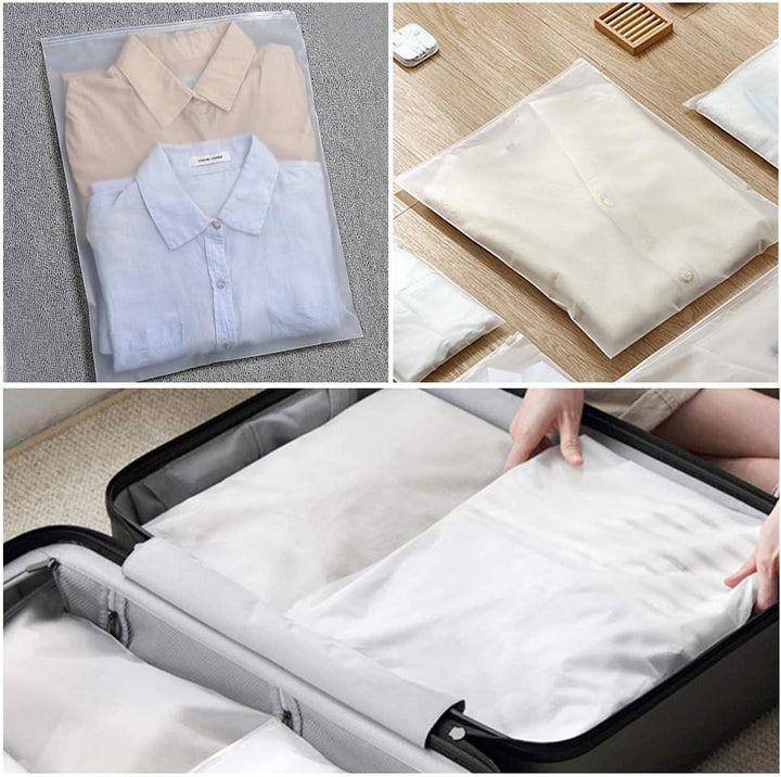 Durable EVA frosted zip storage bags with secure closure for multiple uses.