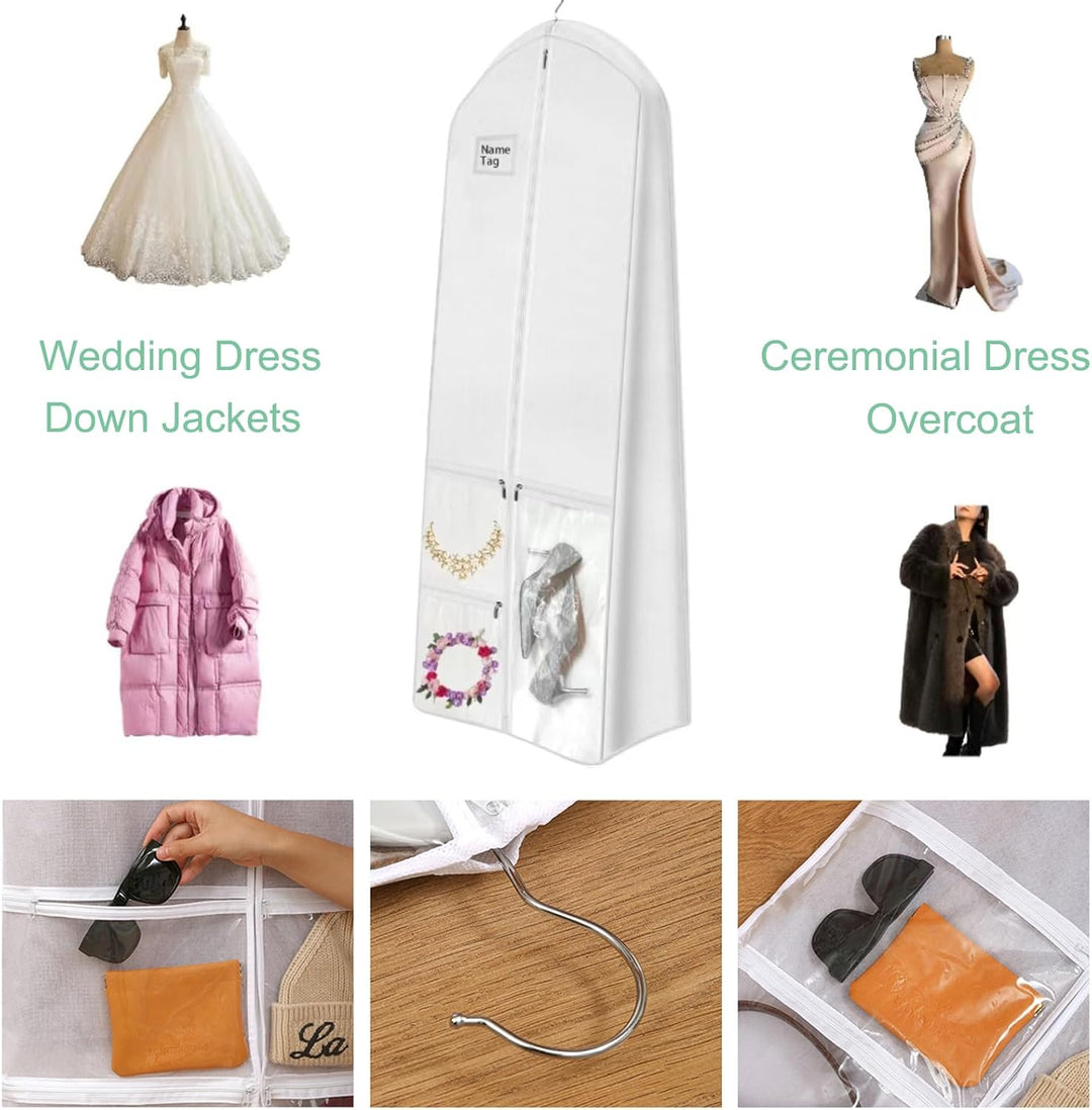 Extra long garment bag for wedding dresses & formal gowns. Ideal dustproof bridal gown cover for storage or travel.