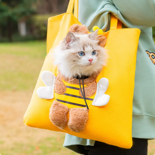 Funny frog costume pet carrier for small cats & dogs, plush & comfortable for car travel.