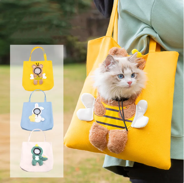 Plush & comfortable funny cat bag, a cozy animal costume pet carrier for secure and stylish travel.