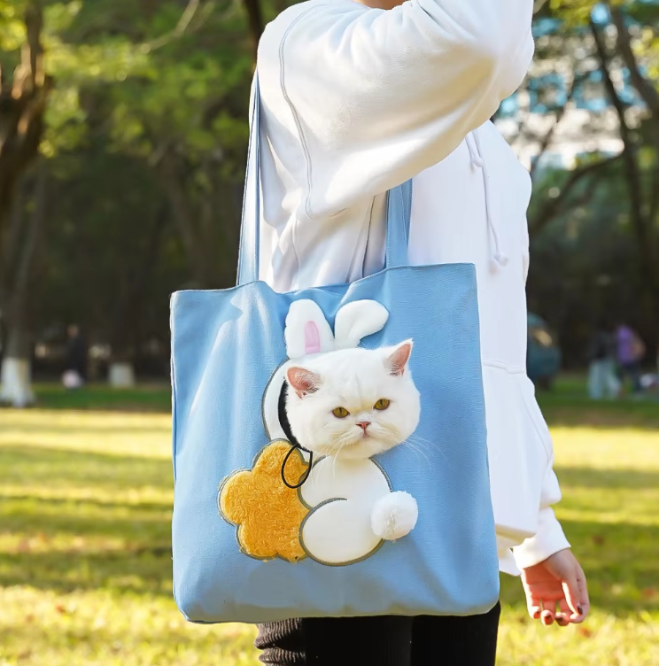 Safe & secure small dog carrier bag, a funny animal-themed travel pet bag for car rides & trips.